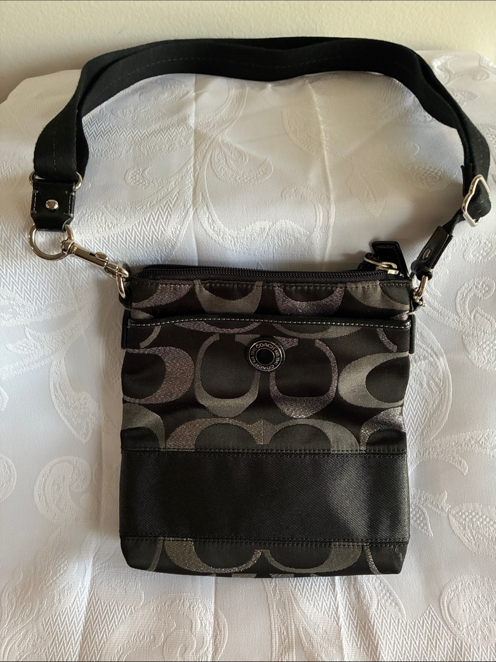 Coach Black and Gray Signature Messenger Crossbody